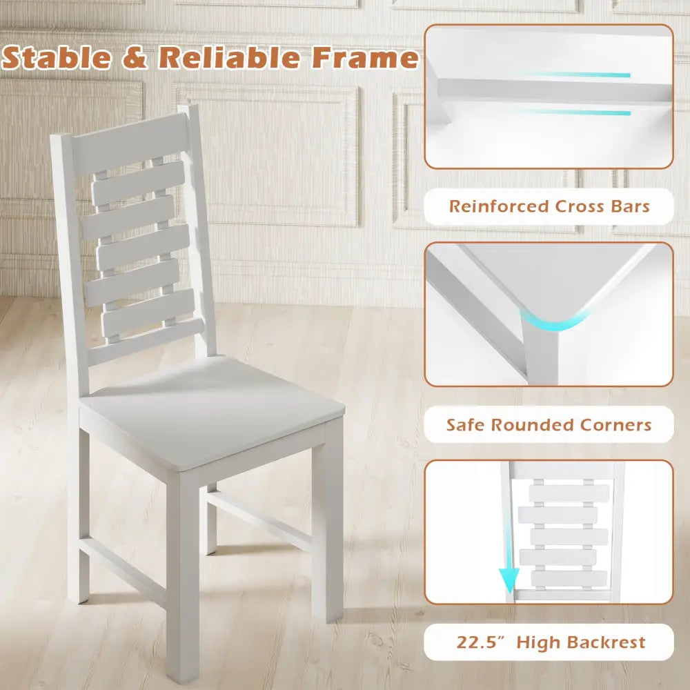 Wooden Dining Chair Set of 2 Solid Rubber Wood Kitchen Chairs-White - White - Dining Chairs