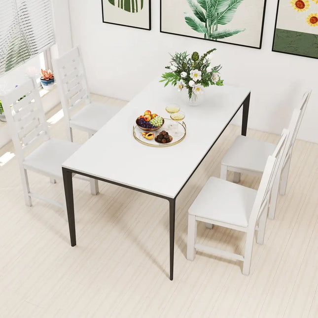 Wooden Dining Chair Set of 2 Solid Rubber Wood Kitchen Chairs-White - White - Dining Chairs