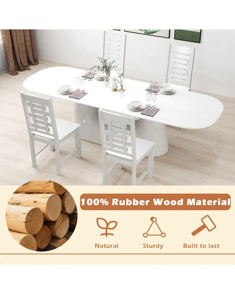 Wooden Dining Chair Set of 2 Solid Rubber Wood Kitchen Chairs-White - White - Dining Chairs
