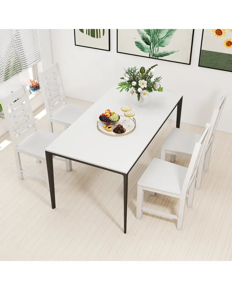 Wooden Dining Chair Set of 2 Solid Rubber Wood Kitchen Chairs-White - White - Dining Chairs