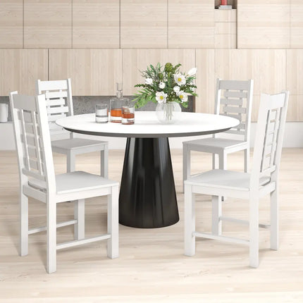 Wooden Dining Chair Set of 2 Solid Rubber Wood Kitchen Chairs-White - White - Dining Chairs