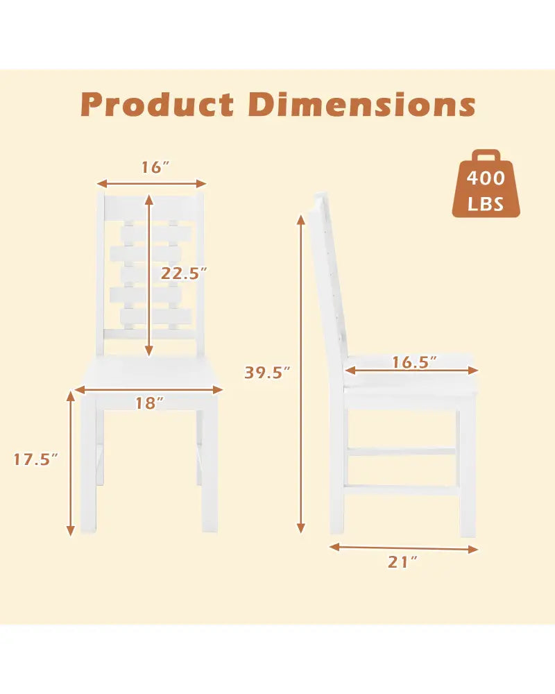 Wooden Dining Chair Set of 2 Solid Rubber Wood Kitchen Chairs-White - White - Dining Chairs