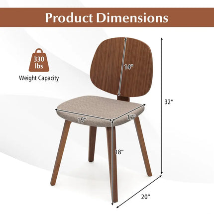 Wooden Dining Chair Set of 2 with Bentwood Frame and Padded Seat-Walnut - Walnut - Dining Chairs