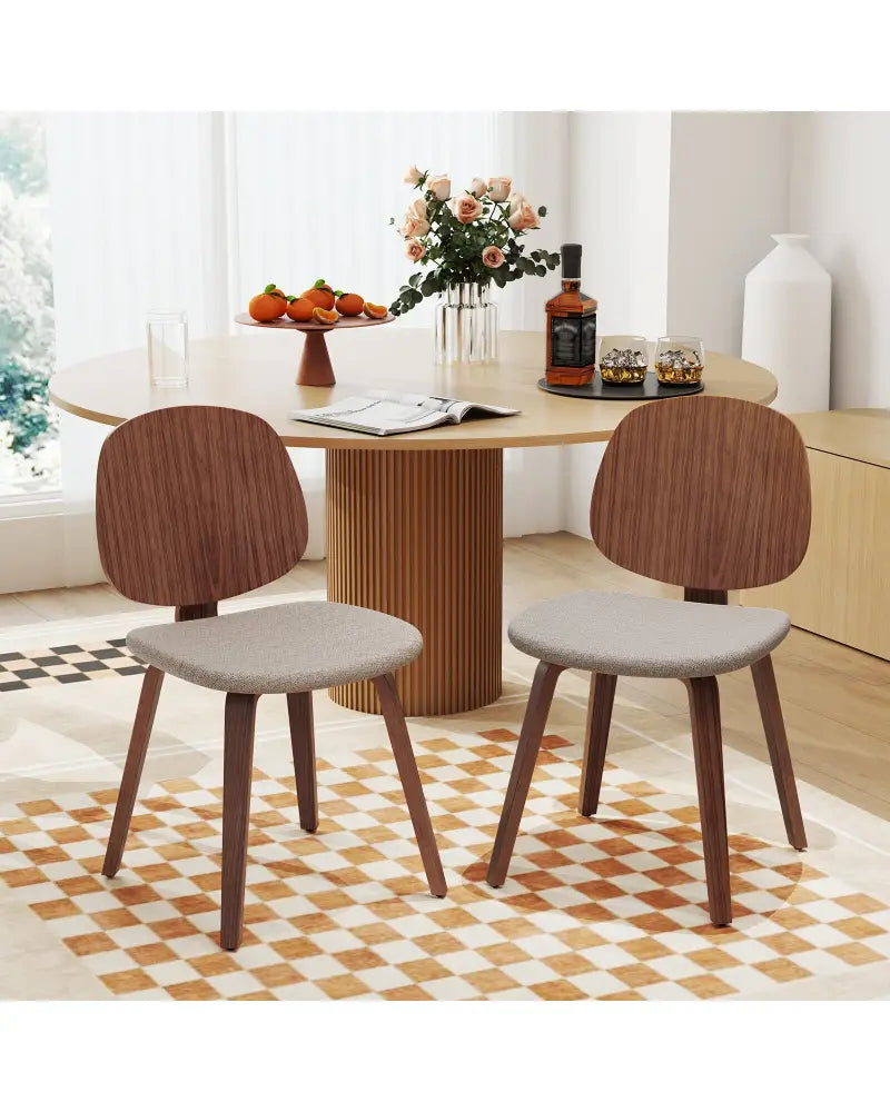 Wooden Dining Chair Set of 2 with Bentwood Frame and Padded Seat-Walnut - Walnut - Dining Chairs