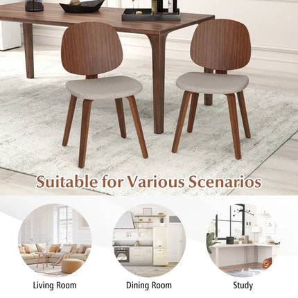 Wooden Dining Chair Set of 2 with Bentwood Frame and Padded Seat-Walnut - Walnut - Dining Chairs