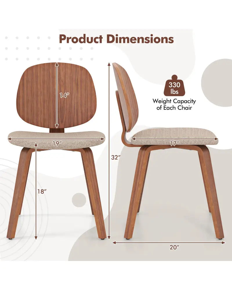 Wooden Dining Chair Set of 2 with Bentwood Frame and Padded Seat-Walnut - Walnut - Dining Chairs