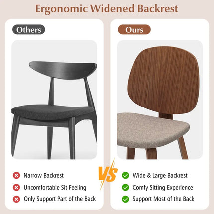 Wooden Dining Chair Set of 2 with Bentwood Frame and Padded Seat-Walnut - Walnut - Dining Chairs