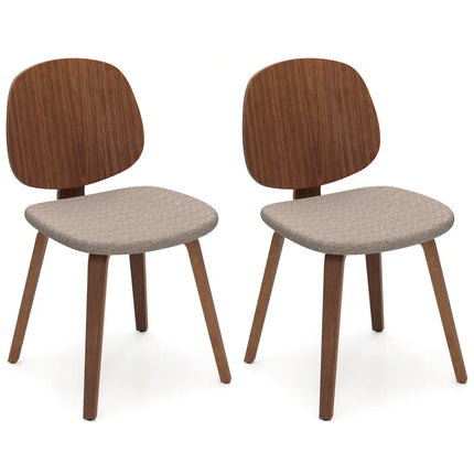 Wooden Dining Chair Set of 2 with Bentwood Frame and Padded Seat-Walnut - Walnut - Dining Chairs
