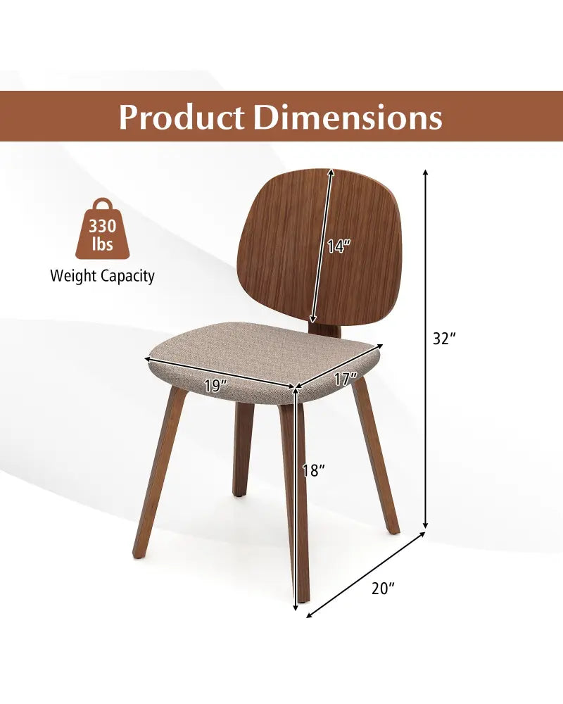 Wooden Dining Chair Set of 2 with Bentwood Frame and Padded Seat-Walnut - Walnut - Dining Chairs