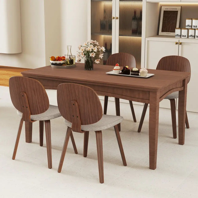 Wooden Dining Chair Set of 2 with Bentwood Frame and Padded Seat-Walnut - Walnut - Dining Chairs