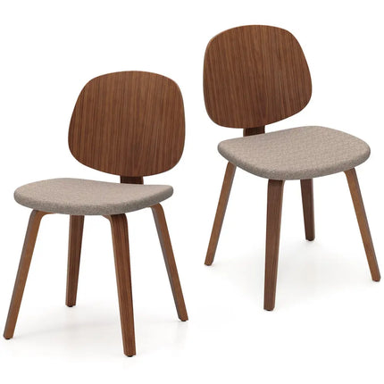 Wooden Dining Chair Set of 2 with Bentwood Frame and Padded Seat-Walnut - Walnut - Dining Chairs
