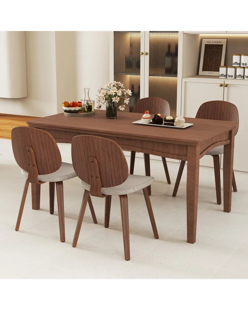 Wooden Dining Chair Set of 2 with Bentwood Frame and Padded Seat-Walnut - Walnut - Dining Chairs
