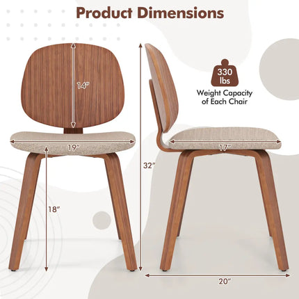 Wooden Dining Chair Set of 2 with Bentwood Frame and Padded Seat-Walnut - Walnut - Dining Chairs