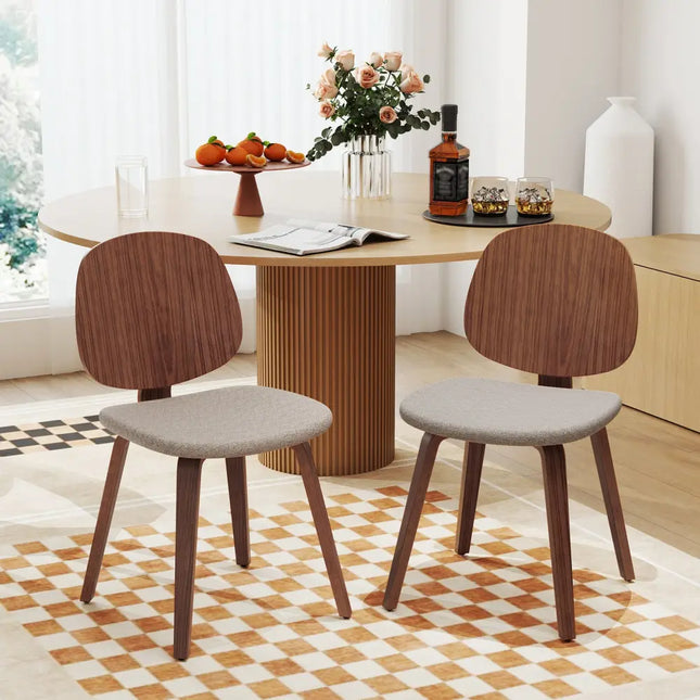 Wooden Dining Chair Set of 2 with Bentwood Frame and Padded Seat-Walnut - Walnut - Dining Chairs