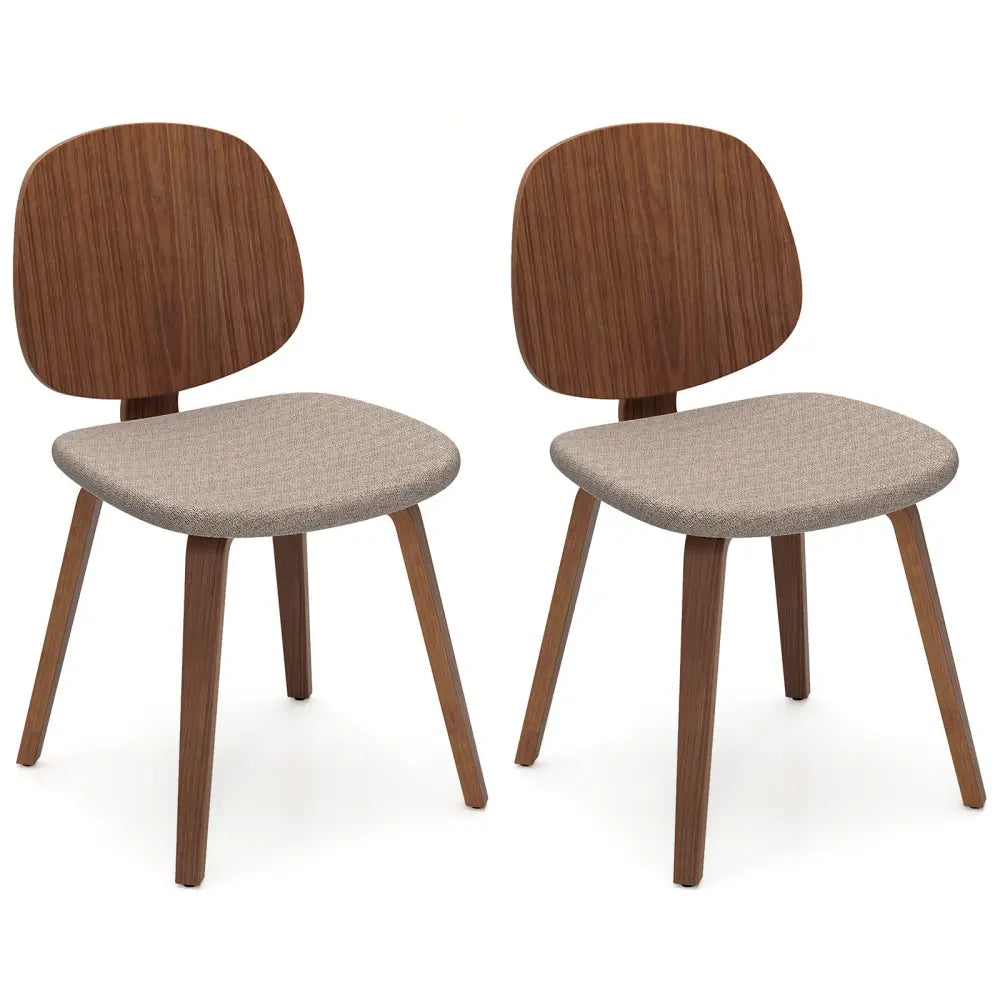 Wooden Dining Chair Set of 2 with Bentwood Frame and Padded Seat-Walnut - Walnut - Dining Chairs