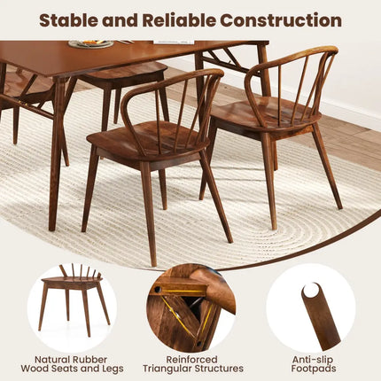 Wooden Dining Chair Set of 2 with High Spindle Back and Wide Seat-Walnut - Walnut - Dining Chairs