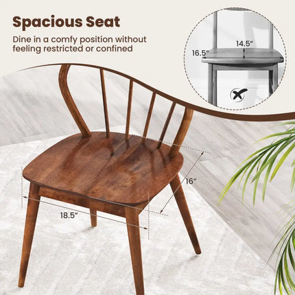 Wooden Dining Chair Set of 2 with High Spindle Back and Wide Seat-Walnut - Walnut - Dining Chairs