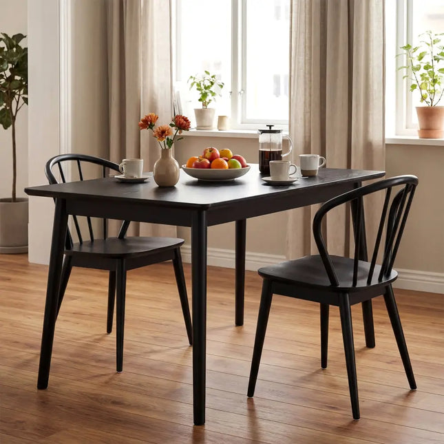 Wooden Dining Chair Set of 2 with High Spindle Back and Wide Seat-Black - Black - Dining Chairs
