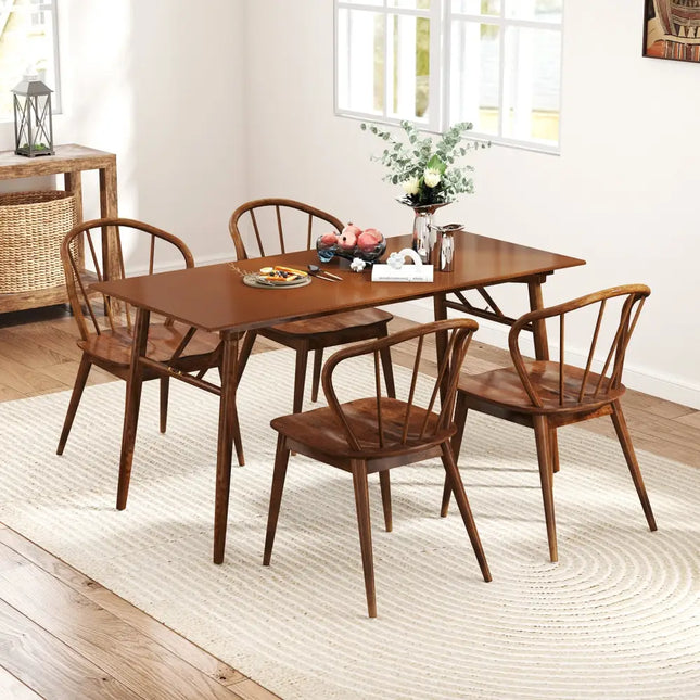 Wooden Dining Chair Set of 2 with High Spindle Back and Wide Seat-Walnut - Walnut - Dining Chairs