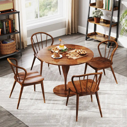 Wooden Dining Chair Set of 2 with High Spindle Back and Wide Seat-Walnut - Walnut - Dining Chairs