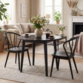 Wooden Dining Chair Set of 2 with High Spindle Back and Wide Seat-Black - Black - Dining Chairs