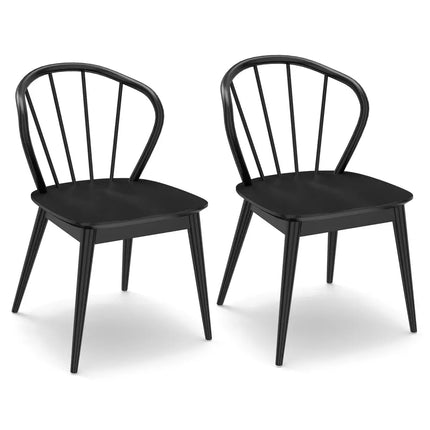 Wooden Dining Chair Set of 2 with High Spindle Back and Wide Seat-Black - Black - Dining Chairs
