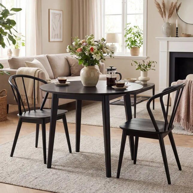 Wooden Dining Chair Set of 2 with High Spindle Back and Wide Seat-Black - Black - Dining Chairs