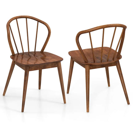 Wooden Dining Chair Set of 2 with High Spindle Back and Wide Seat-Walnut - Walnut - Dining Chairs