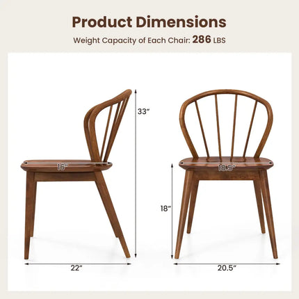 Wooden Dining Chair Set of 2 with High Spindle Back and Wide Seat-Walnut - Walnut - Dining Chairs