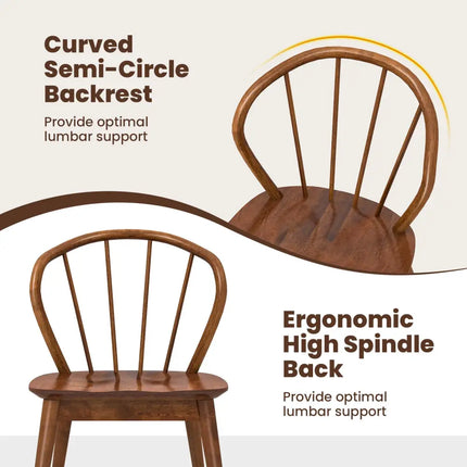 Wooden Dining Chair Set of 2 with High Spindle Back and Wide Seat-Walnut - Walnut - Dining Chairs