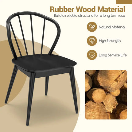 Wooden Dining Chair Set of 2 with High Spindle Back and Wide Seat-Black - Black - Dining Chairs