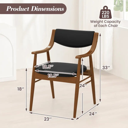Wooden Dining Chair Set of 2 with Padded Seat and Back-Black - Black - Dining Chairs