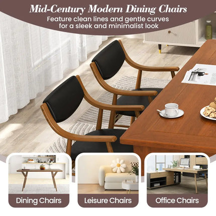 Wooden Dining Chair Set of 2 with Padded Seat and Back-Black - Black - Dining Chairs