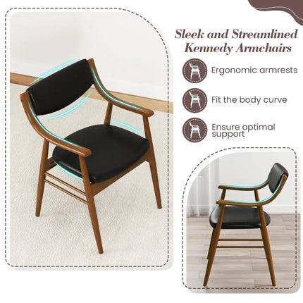 Wooden Dining Chair Set of 2 with Padded Seat and Back-Black - Black - Dining Chairs