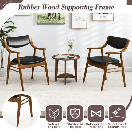 Wooden Dining Chair Set of 2 with Padded Seat and Back-Black - Black - Dining Chairs