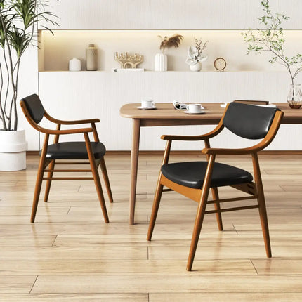 Wooden Dining Chair Set of 2 with Padded Seat and Back-Black - Black - Dining Chairs