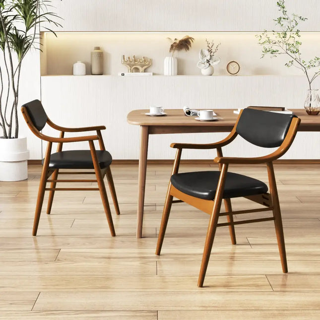 Wooden Dining Chair Set of 2 with Padded Seat and Back-Black - Black - Dining Chairs