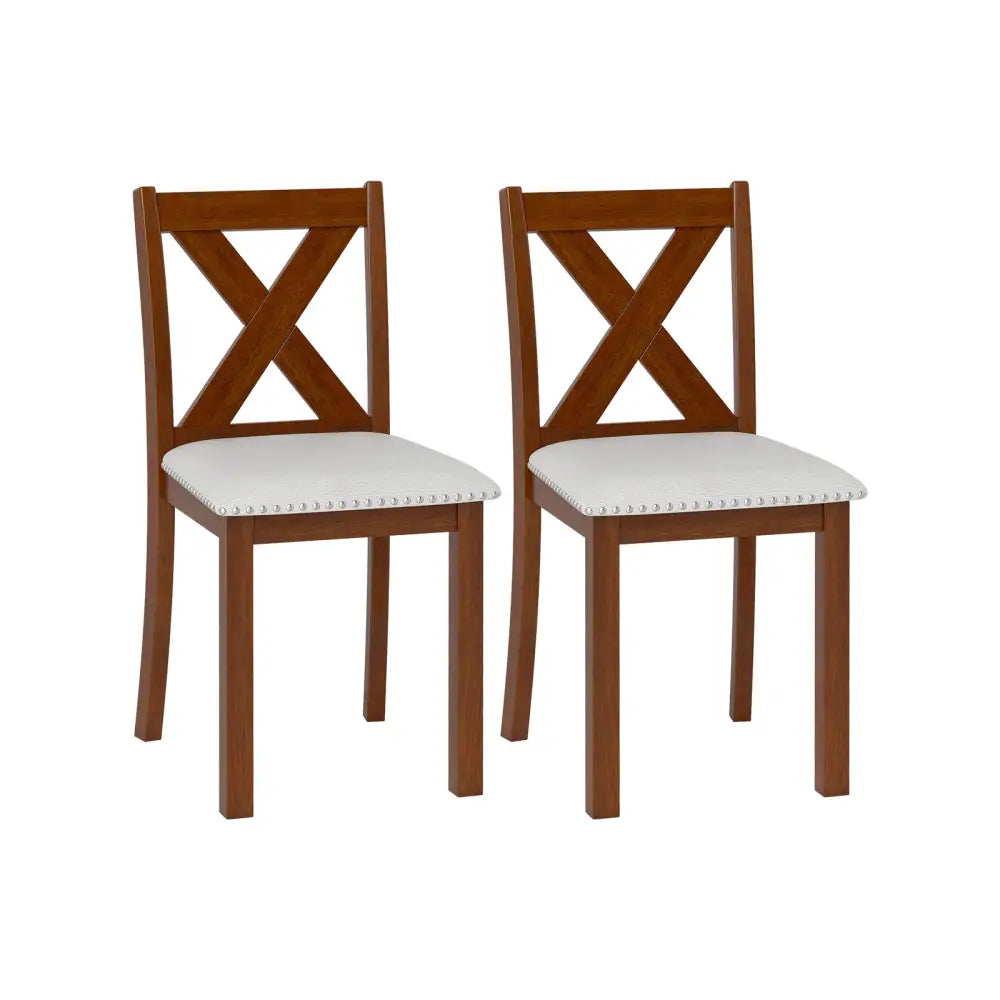 Wooden Dining Chair Set of 2 with Padded Seat and Curved Back-Beige - Beige - Dining Chairs
