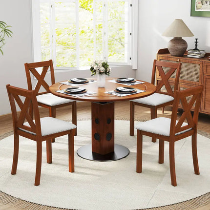 Wooden Dining Chair Set of 2 with Padded Seat and Curved Back-Beige - Beige - Dining Chairs