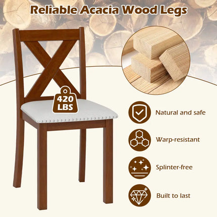 Wooden Dining Chair Set of 2 with Padded Seat and Curved Back-Beige - Beige - Dining Chairs