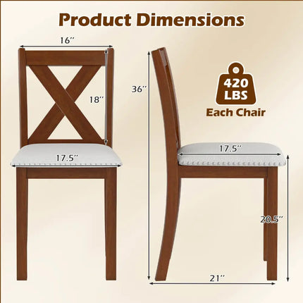 Wooden Dining Chair Set of 2 with Padded Seat and Curved Back-Beige - Beige - Dining Chairs