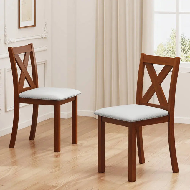 Wooden Dining Chair Set of 2 with Padded Seat and Curved Back-Beige - Beige - Dining Chairs