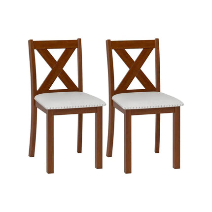 Wooden Dining Chair Set of 2 with Padded Seat and Curved Back-Beige - Beige - Dining Chairs