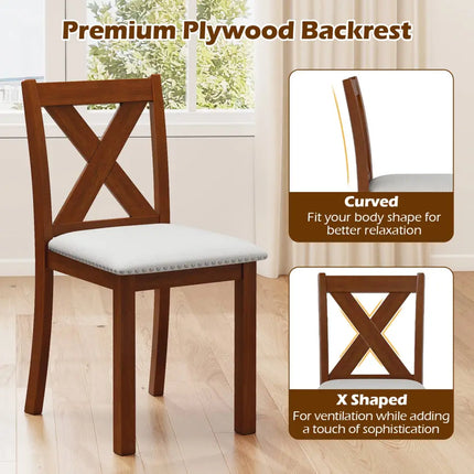 Wooden Dining Chair Set of 2 with Padded Seat and Curved Back-Beige - Beige - Dining Chairs