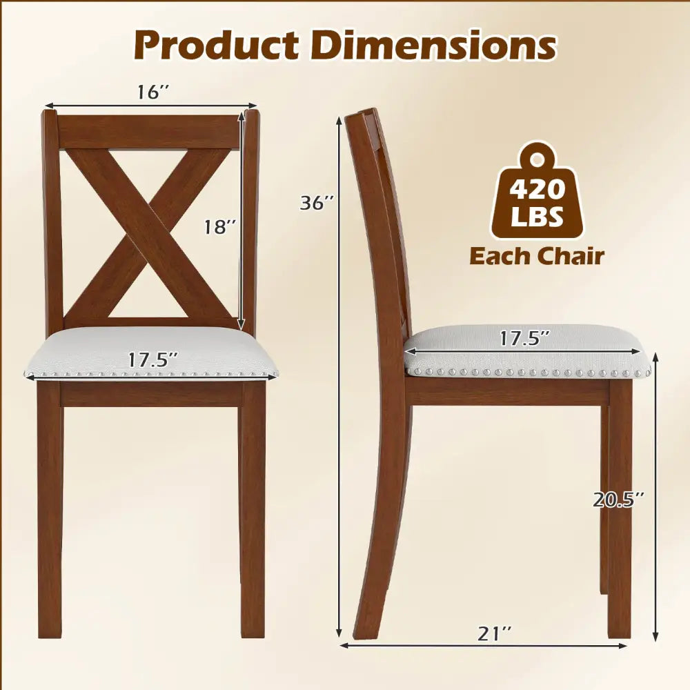 Wooden Dining Chair Set of 2 with Padded Seat and Curved Back-Beige - Beige - Dining Chairs