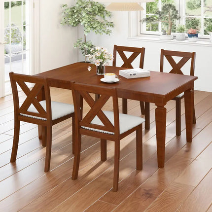 Wooden Dining Chair Set of 2 with Padded Seat and Curved Back-Beige - Beige - Dining Chairs