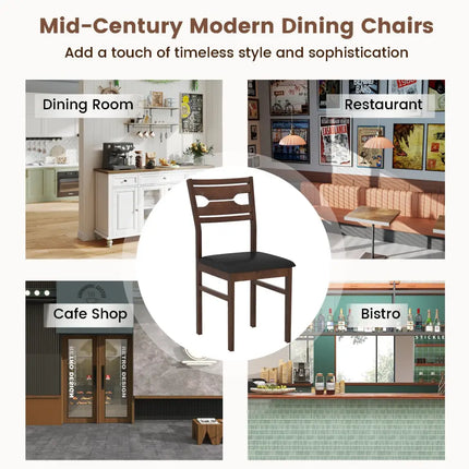 Wooden Dining Chair Set of 2 with PU Leather Padded Seat and Rubber Wood Frame-Walnut - Walnut - Dining Chairs