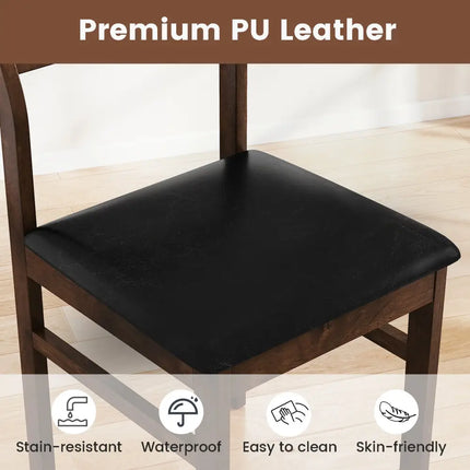 Wooden Dining Chair Set of 2 with PU Leather Padded Seat and Rubber Wood Frame-Walnut - Walnut - Dining Chairs