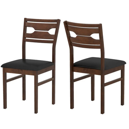 Wooden Dining Chair Set of 2 with PU Leather Padded Seat and Rubber Wood Frame-Walnut - Walnut - Dining Chairs