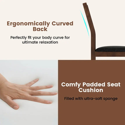 Wooden Dining Chair Set of 2 with PU Leather Padded Seat and Rubber Wood Frame-Walnut - Walnut - Dining Chairs